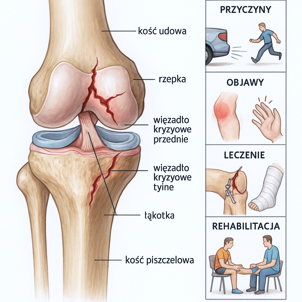Złamane kolano – przyczyny, objawy, leczenie i rehabilitacja po urazie