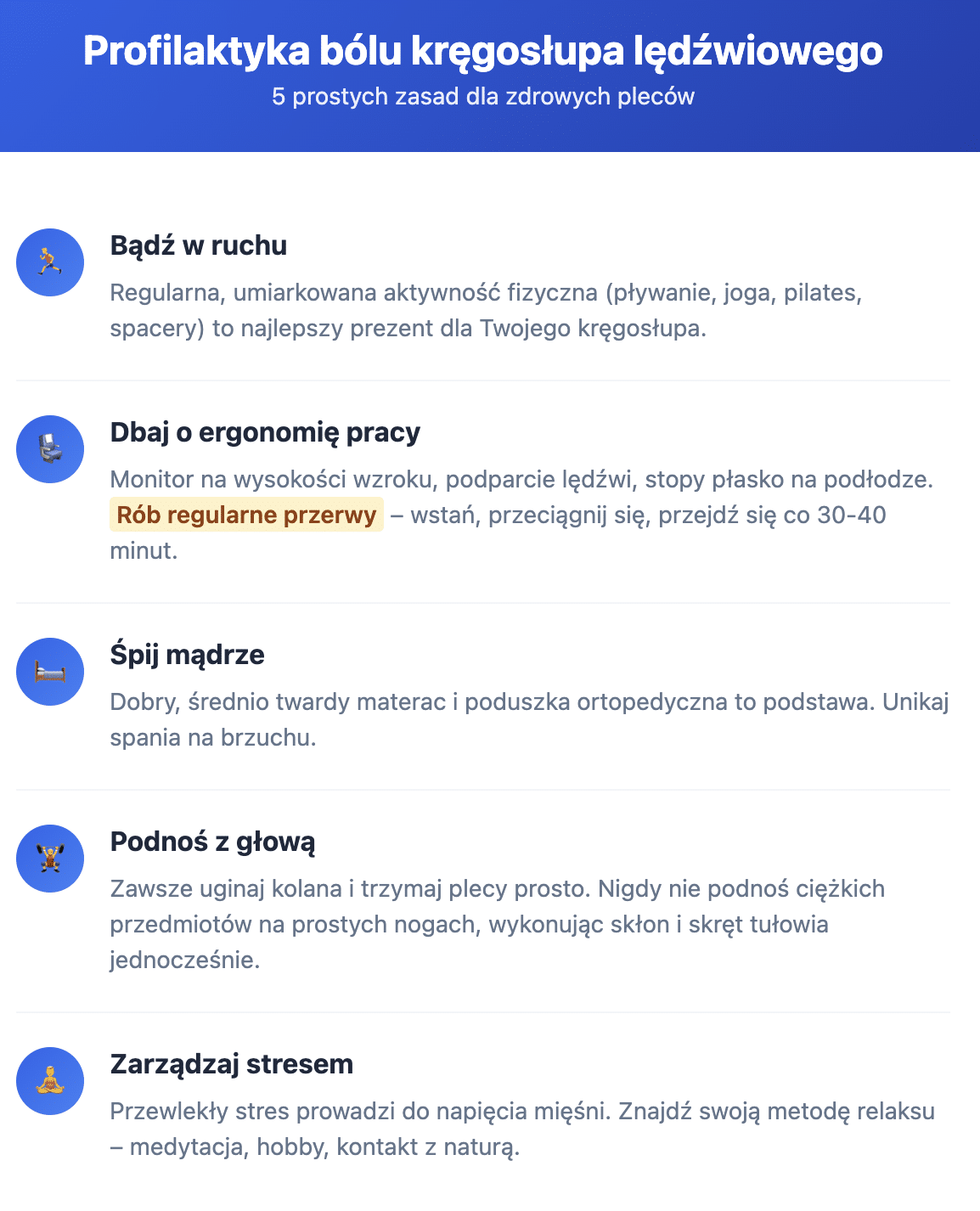 Profilaktyka bólu kręgosłupa lędźwiowego – jak zapobiegać nawrotom?