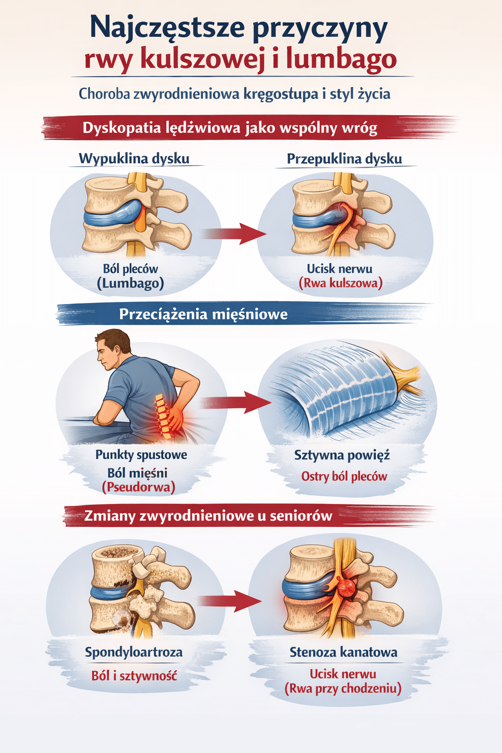 Najczęstsze przyczyny rwy kulszowej i lumbago