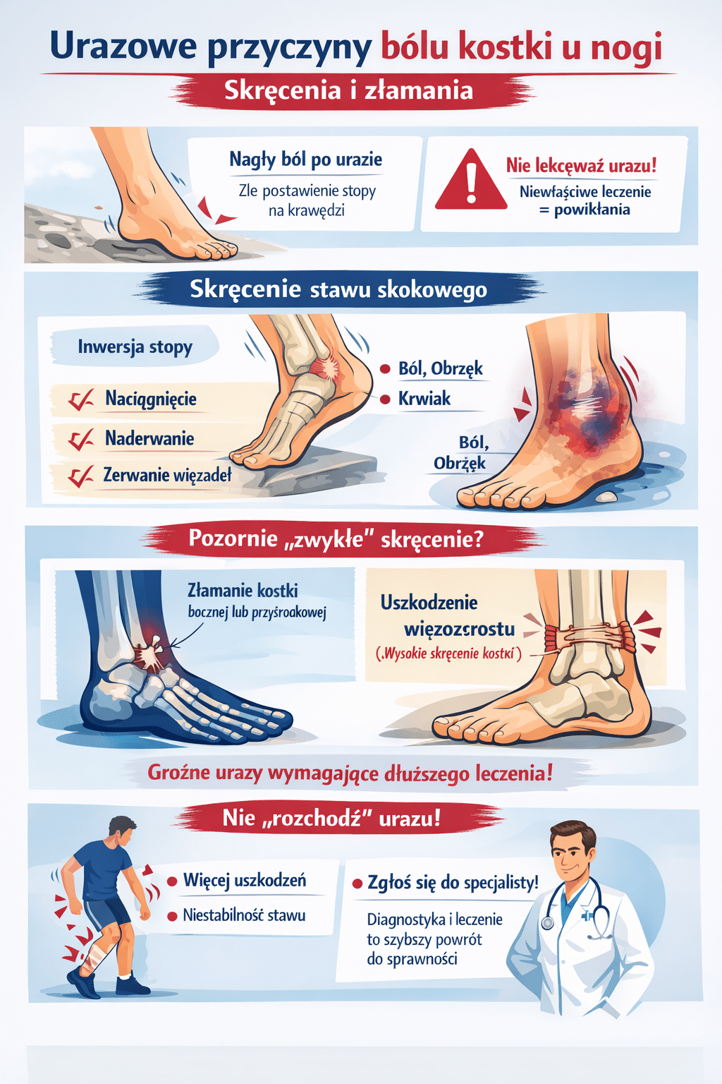 Urazowe przyczyny bólu kostki u nogi – skręcenia i złamania