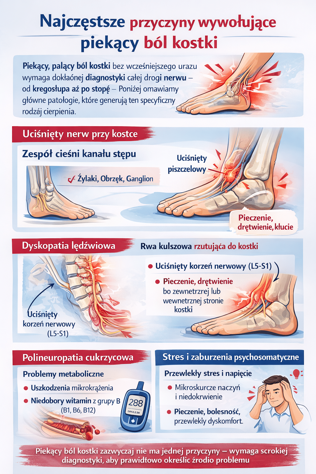 Najczęstsze przyczyny wywołujące piekący ból kostki