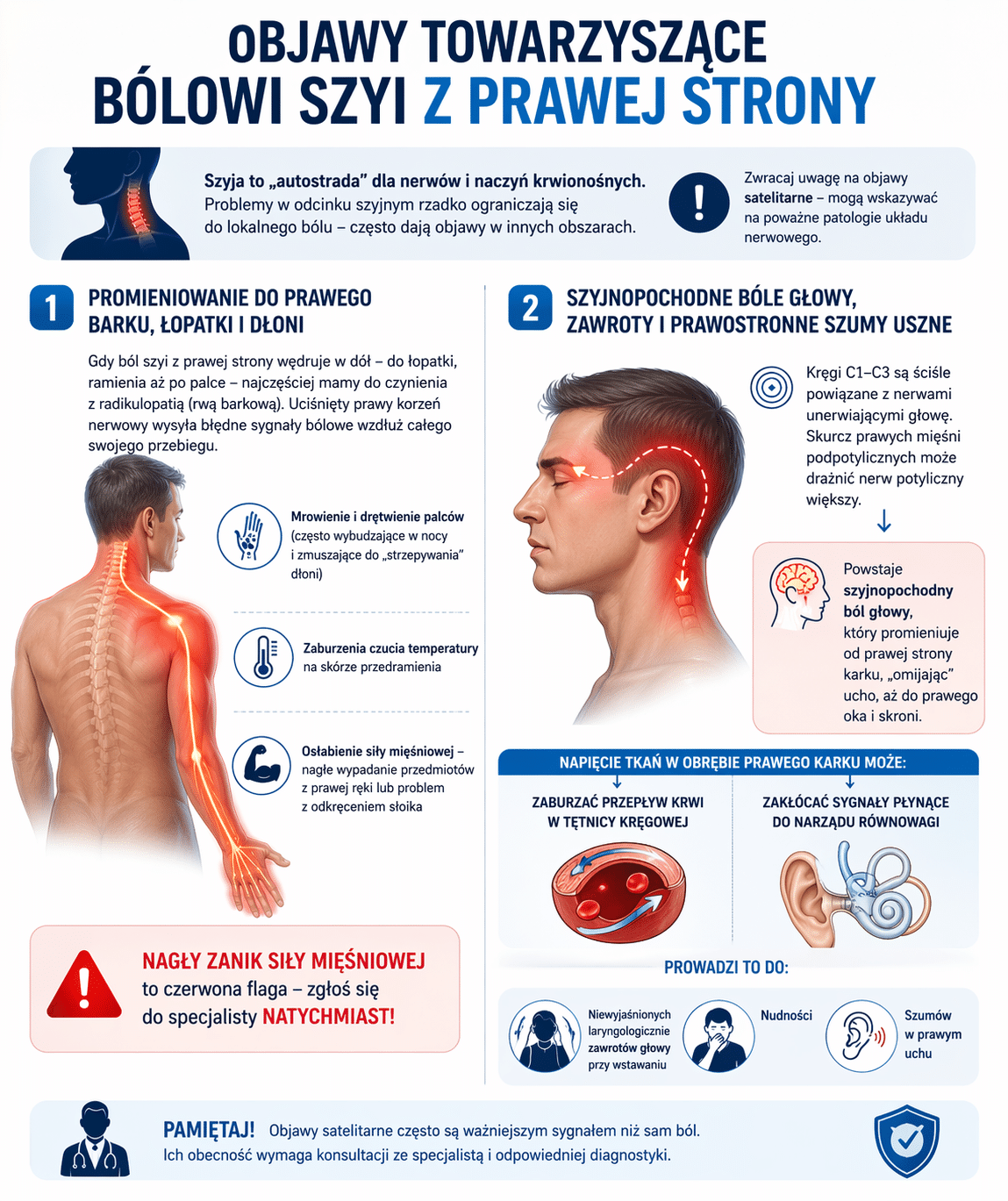 Objawy towarzyszące bólowi szyi z prawej strony