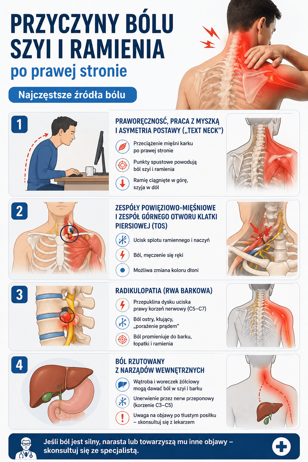 Jakie są główne przyczyny bólu szyi i ramienia po prawej stronie?