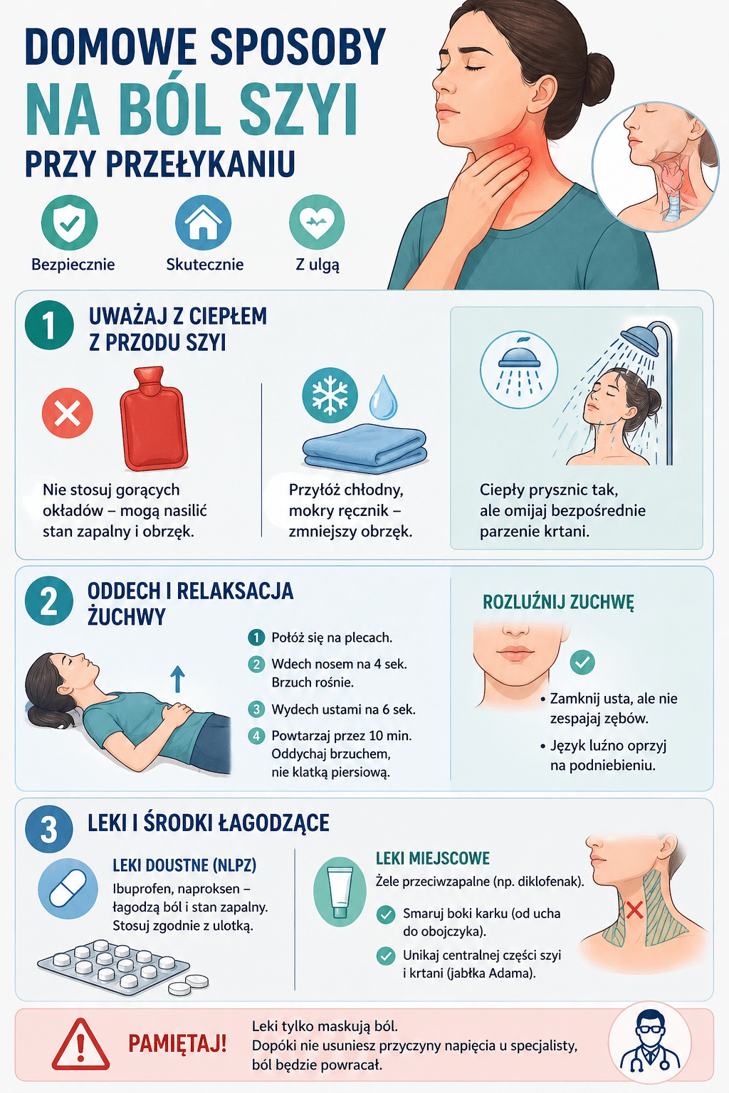 Domowe sposoby na ból szyi przy przełykaniu