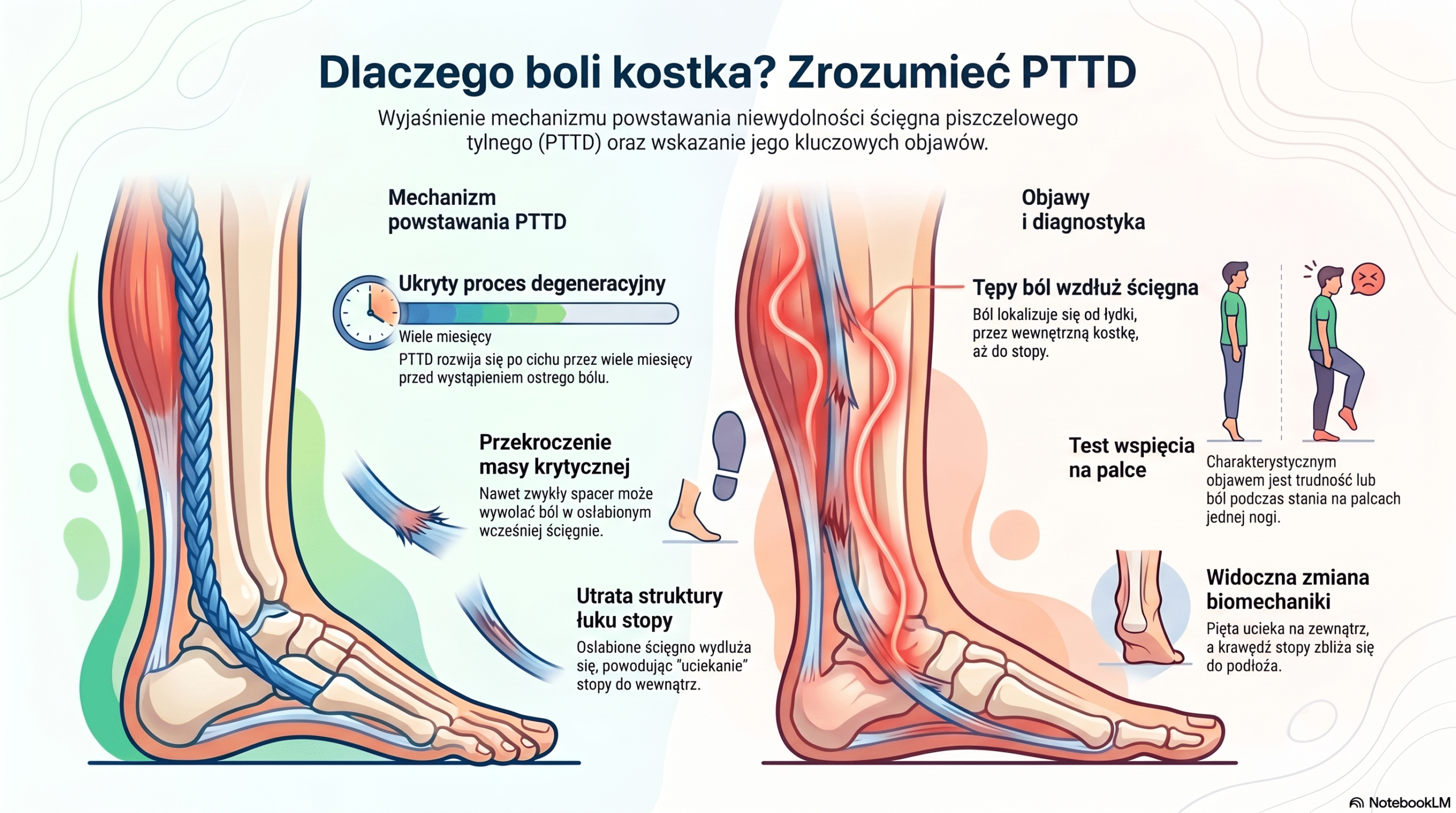 Najczęstsza przyczyna bólu kostki po wewnętrznej stronie: Niewydolność ścięgna piszczelowego tylnego (PTTD)