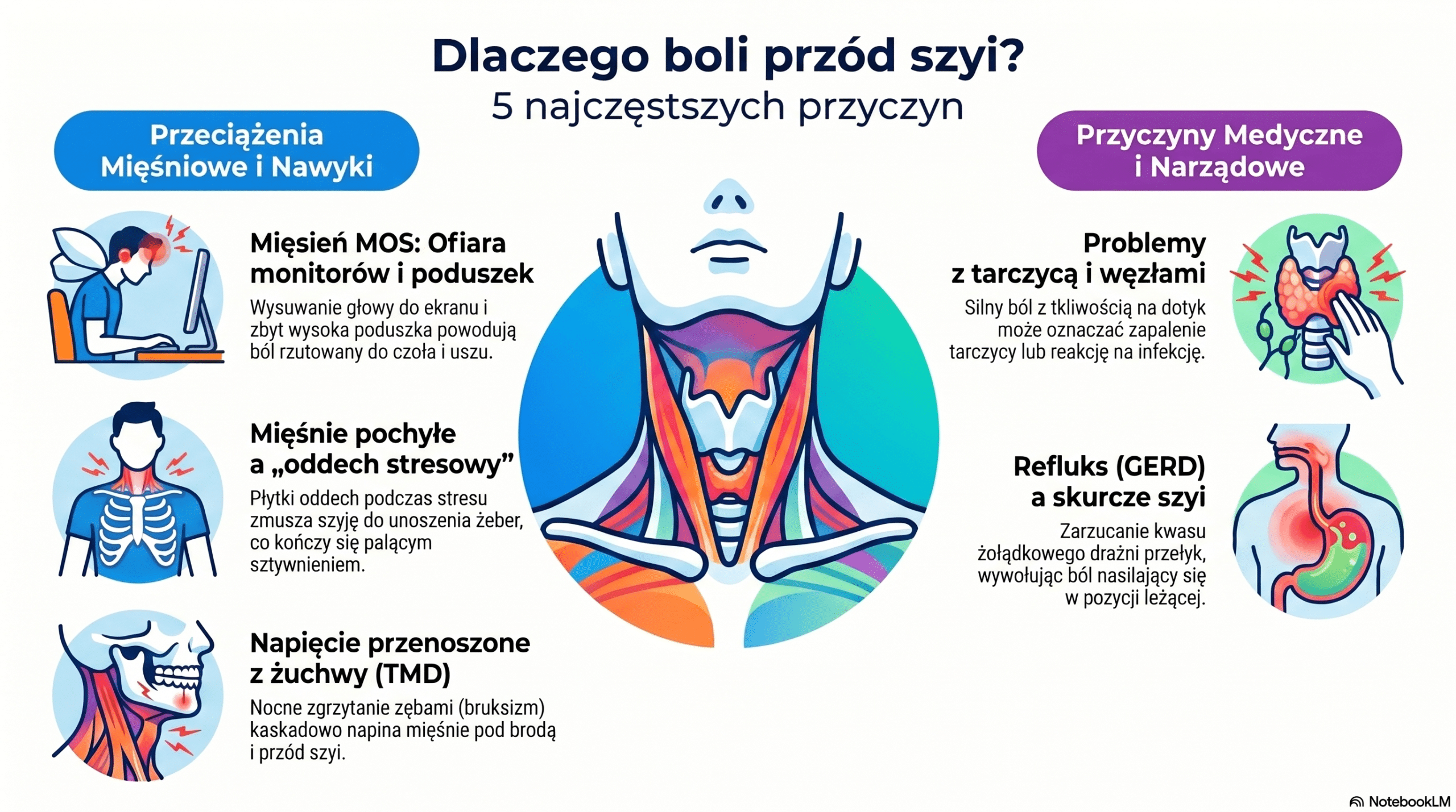 Jakie są główne przyczyny bólu szyi z przodu?