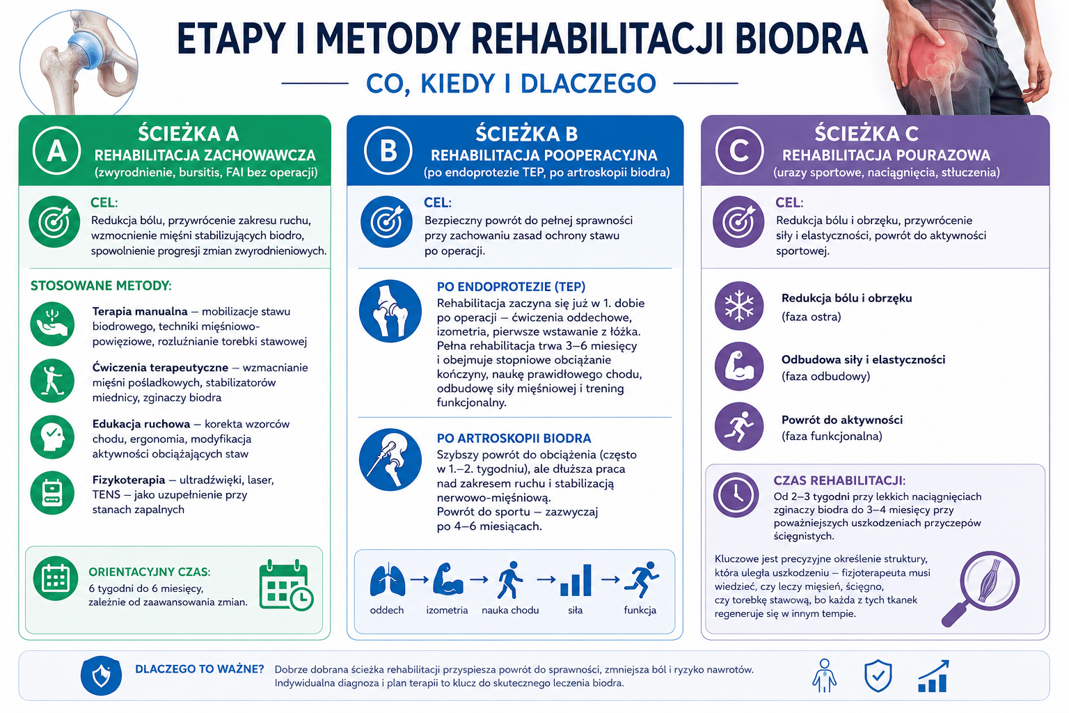 Etapy i metody rehabilitacji biodra — co, kiedy i dlaczego