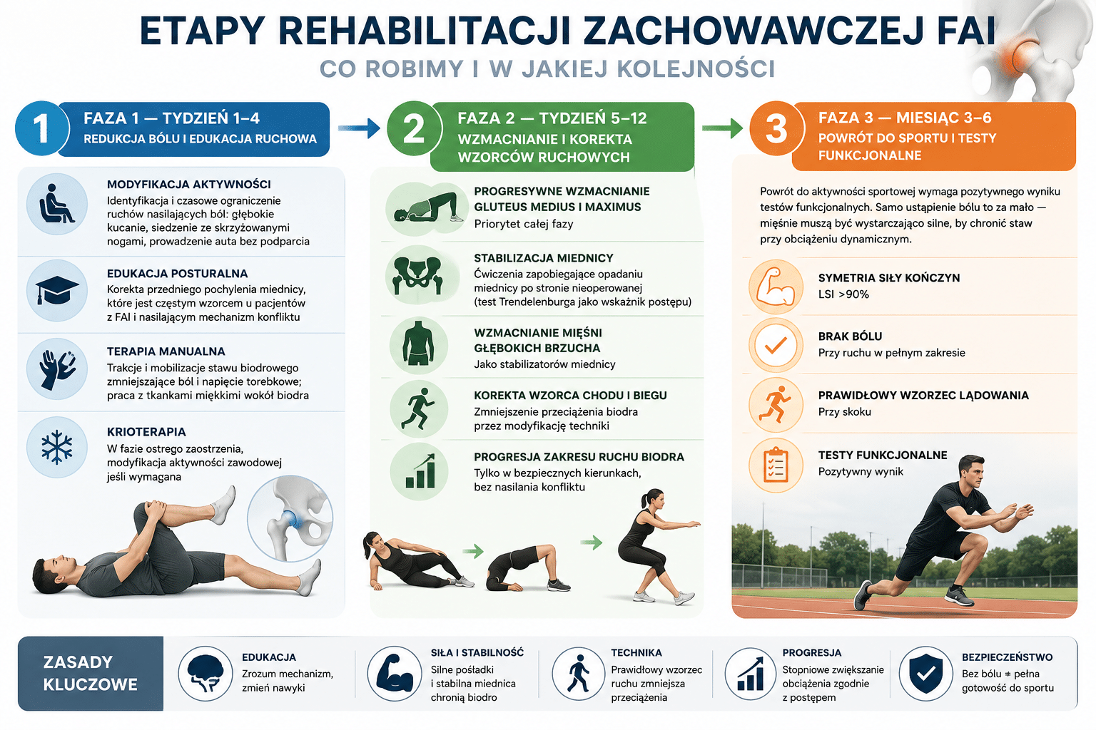 Etapy rehabilitacji zachowawczej FAI — co robimy i w jakiej kolejności