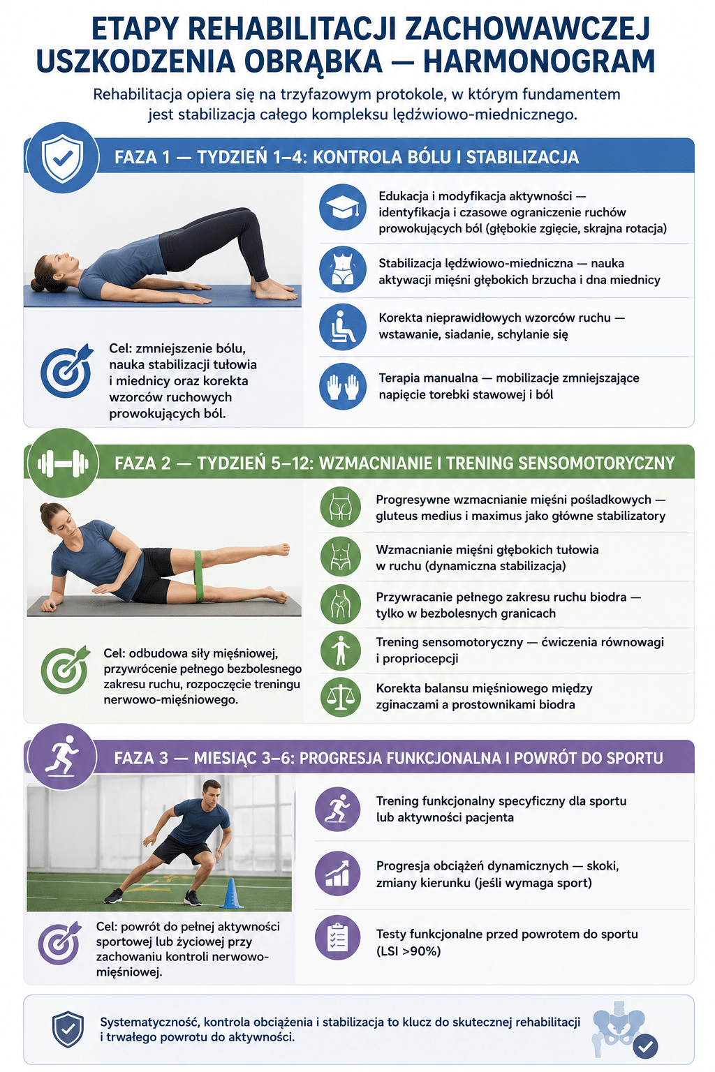 Etapy rehabilitacji zachowawczej uszkodzenia obrąbka — harmonogram